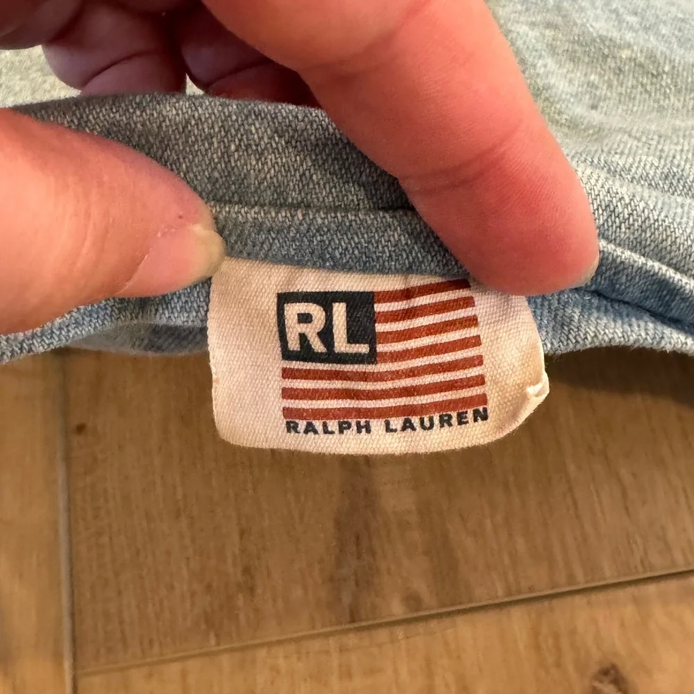 VTG Ralph Lauren Denim Comforter Set Blue Jean Flag Logo Plaid Sham/Skirt Queen